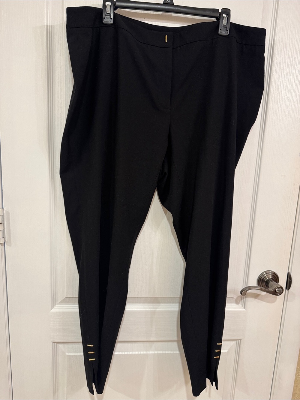Calvin Klein Black Straight-Leg Ponte Pants with Gold Trim